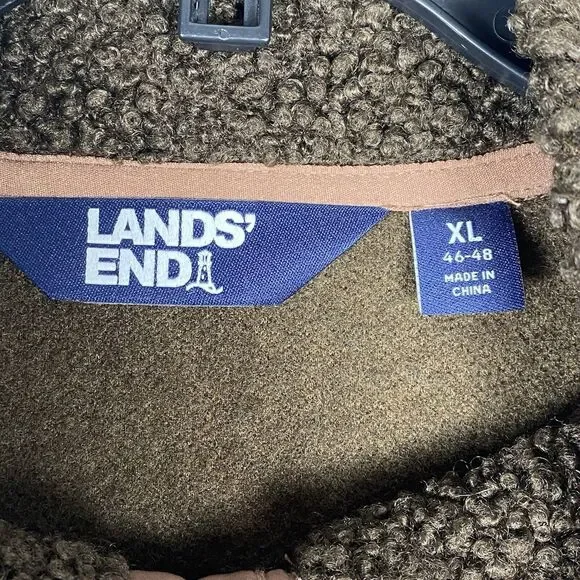 Lands End Mens XL Teddy Sherpa Fleece Snap Pullover Sweater Brown Outerwear - Picture 7 of 8